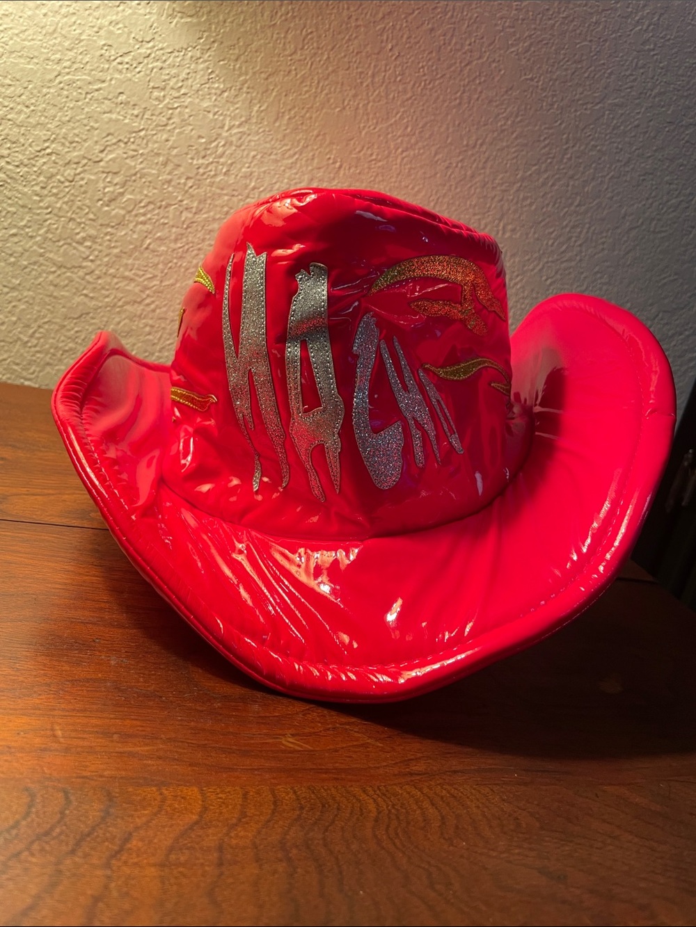WWE Vinyl Cowboy Hat with Silver Flame Detailing Macho Man Halloween Costume Hat